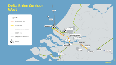 Kaart waarop te zien is hoe DRC West loopt 