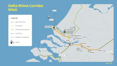 Kaart waarop te zien is hoe DRC West loopt 